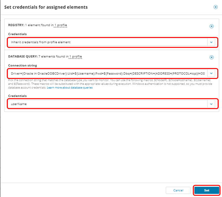 Set credentials for assigned elements